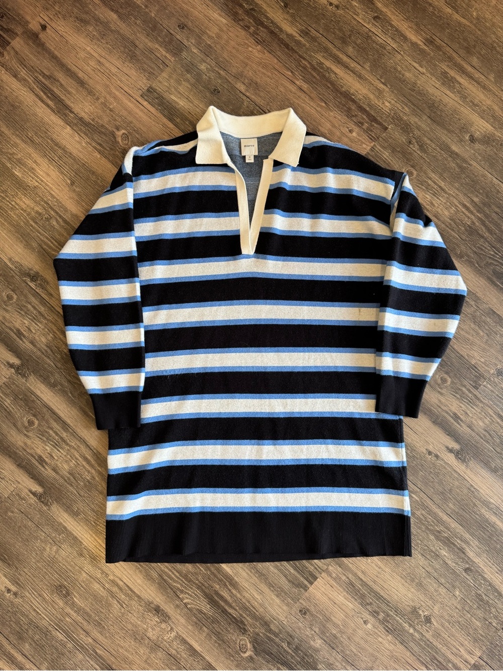 Maeve Shades Of Blue Striped Polo Shirt Dress Sz M Cotton. Anthropology.